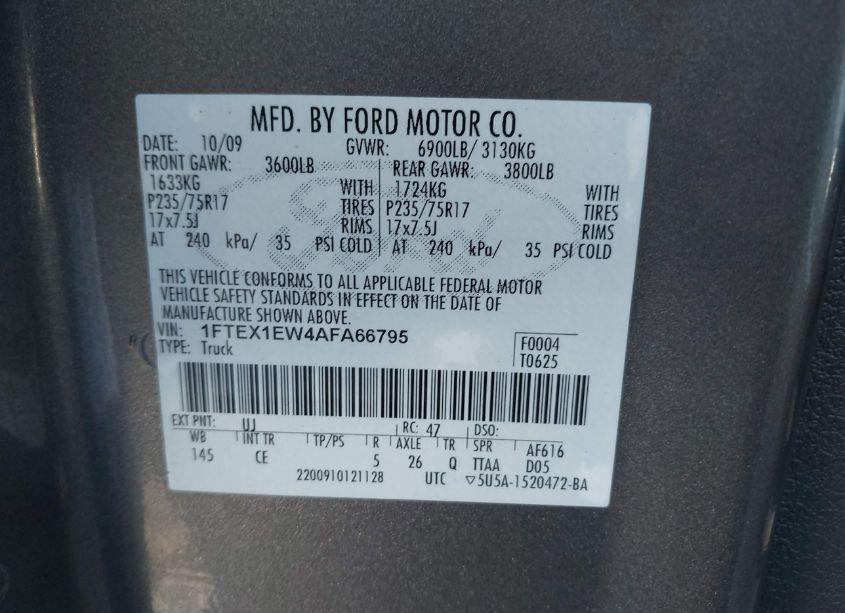 Photo 9 of 2010 Ford F-150 XL (VIN 1FTEX1EW4AFA66795)