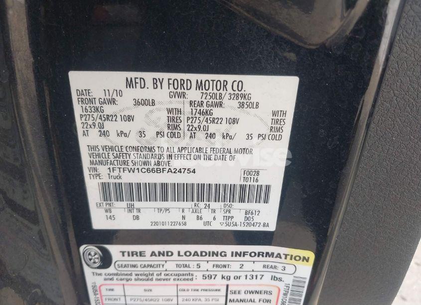 Photo 9 of 2011 Ford F-150 HARLEY-DAVIDSON (VIN 1FTFW1C66BFA24754)