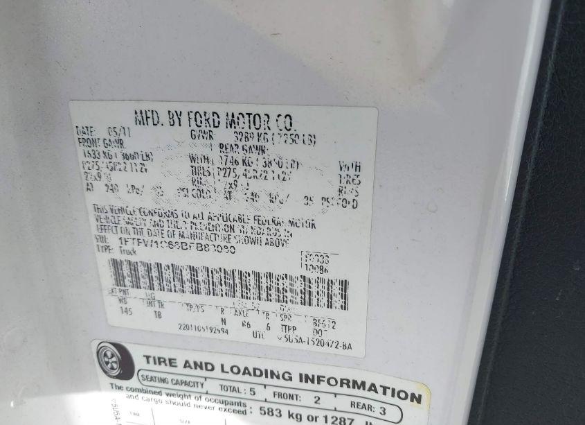 Photo 9 of 2011 Ford F-150 LARIAT LIMITED (VIN 1FTFW1C66BFB83080)