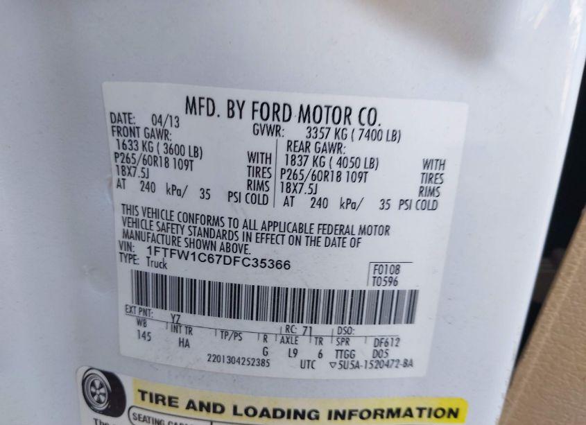 Photo 9 of 2013 Ford F-150 LARIAT (VIN 1FTFW1C67DFC35366)