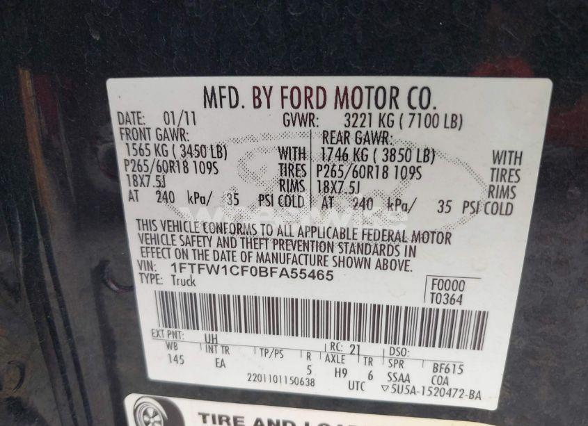 Photo 9 of 2011 Ford F-150 LARIAT (VIN 1FTFW1CF0BFA55465)