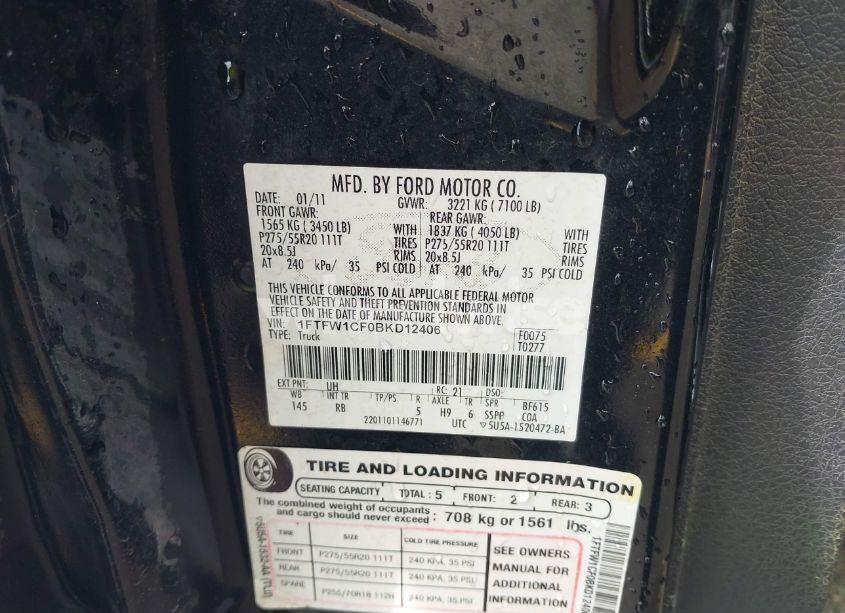 Photo 9 of 2011 Ford F-150 FX2 (VIN 1FTFW1CF0BKD12406)