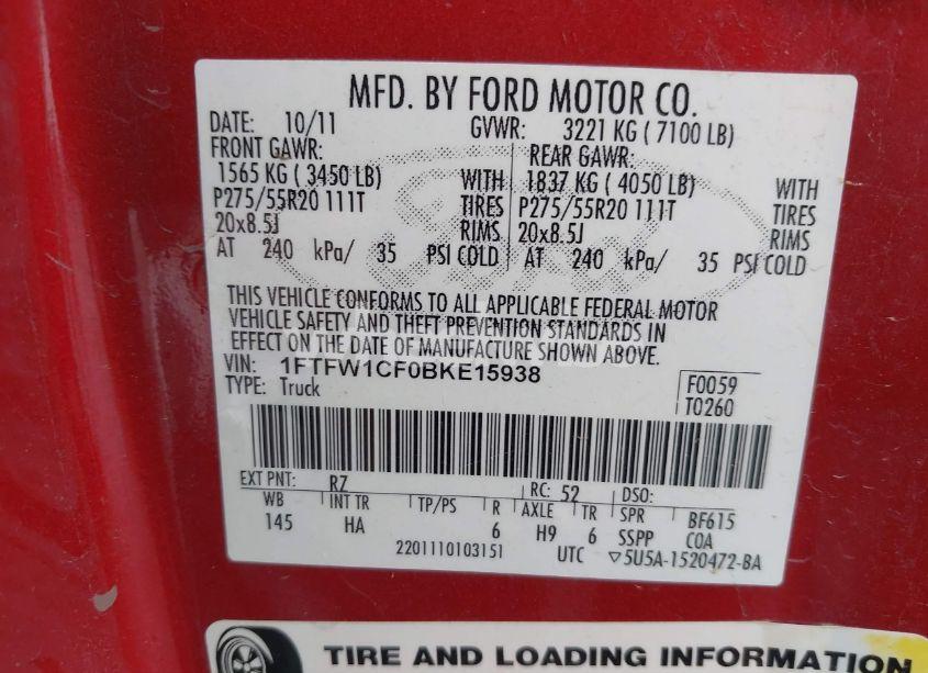 Photo 9 of 2011 Ford F-150 LARIAT (VIN 1FTFW1CF0BKE15938)