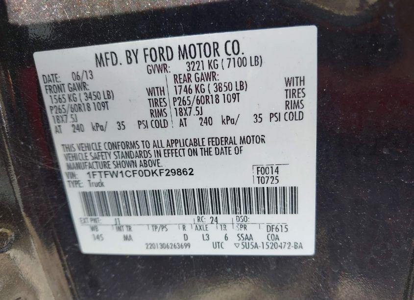 Photo 9 of 2013 Ford F-150 XLT (VIN 1FTFW1CF0DKF29862)