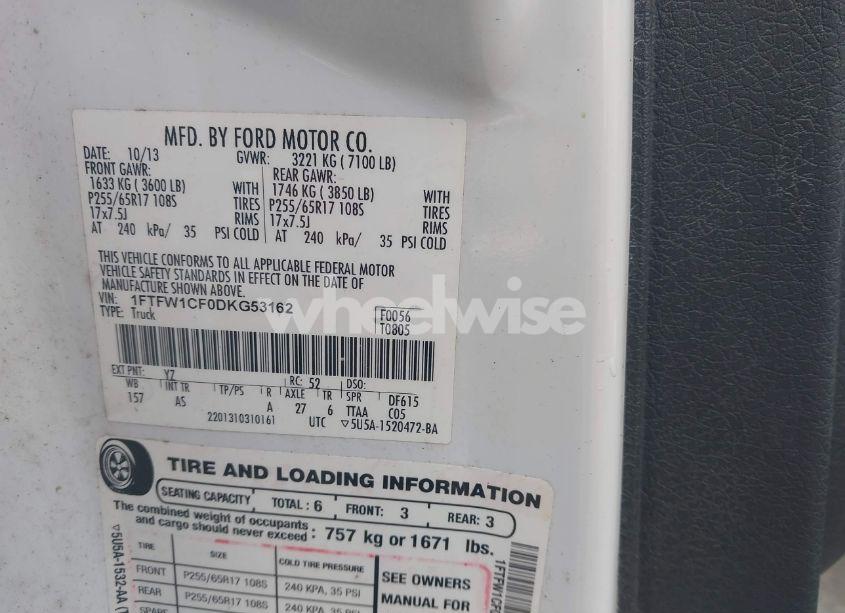 Photo 9 of 2013 Ford F-150 XL (VIN 1FTFW1CF0DKG53162)