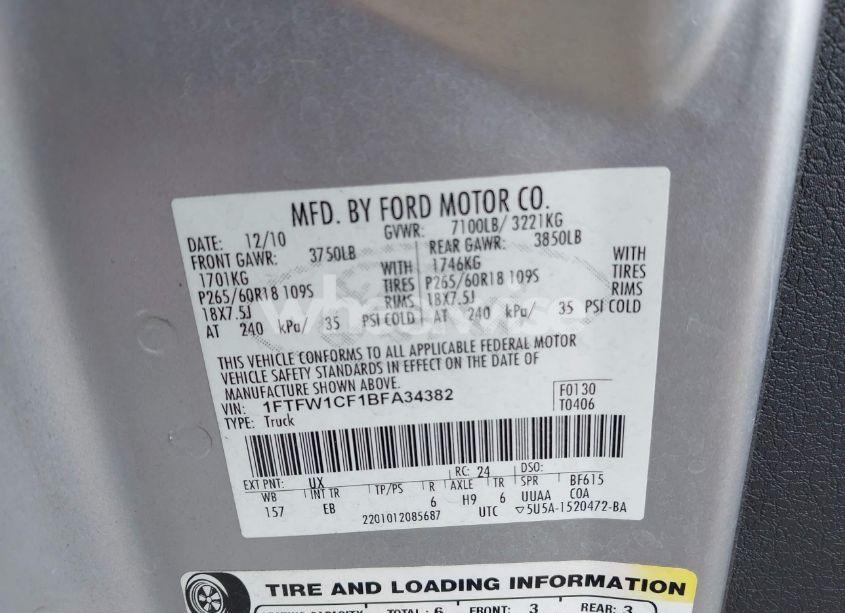 Photo 9 of 2011 Ford F-150 LARIAT (VIN 1FTFW1CF1BFA34382)