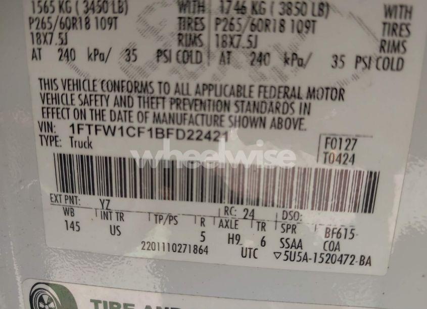 Photo 9 of 2011 Ford F-150 XLT (VIN 1FTFW1CF1BFD22421)