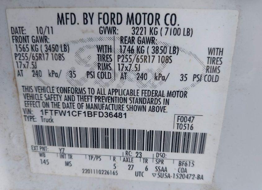 Photo 9 of 2011 Ford F-150 XLT (VIN 1FTFW1CF1BFD36481)