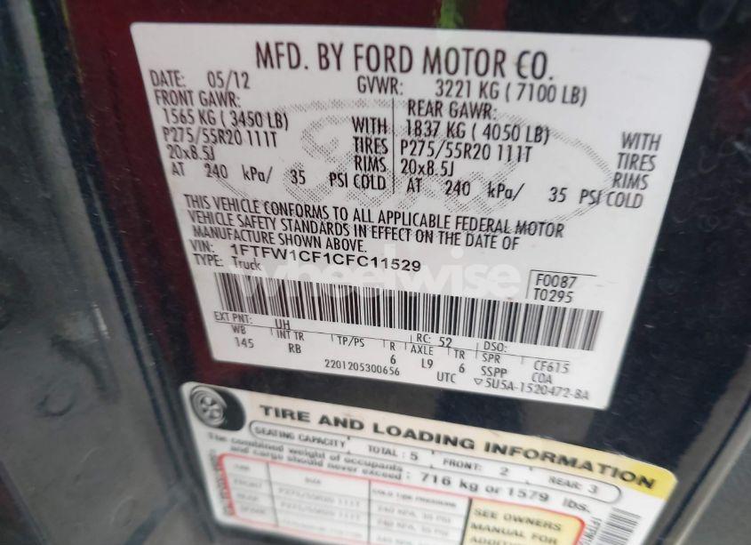 Photo 9 of 2012 Ford F-150 FX2 (VIN 1FTFW1CF1CFC11529)