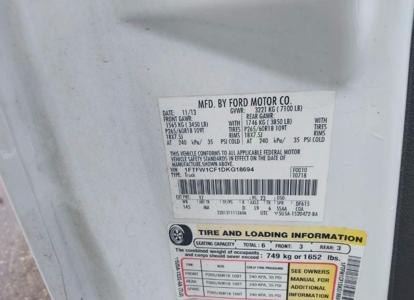 Photo 9 of 2013 Ford F-150 XLT (VIN 1FTFW1CF1DKG18694)
