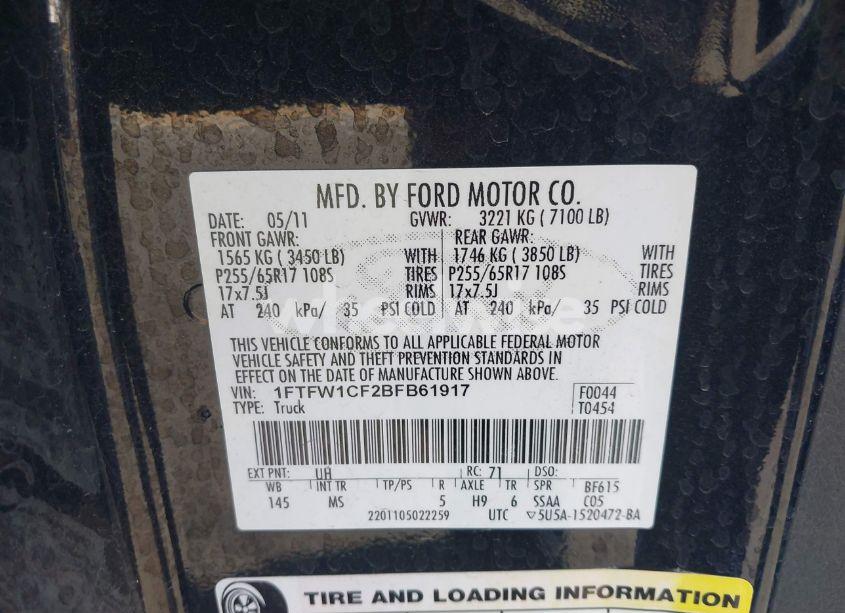 Photo 9 of 2011 Ford F-150 XLT (VIN 1FTFW1CF2BFB61917)