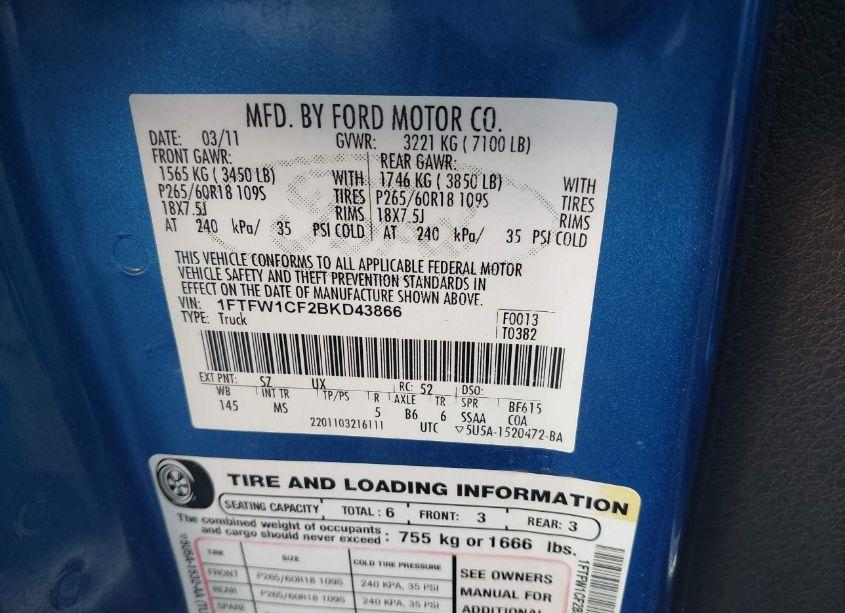 Photo 9 of 2011 Ford F-150 XLT (VIN 1FTFW1CF2BKD43866)