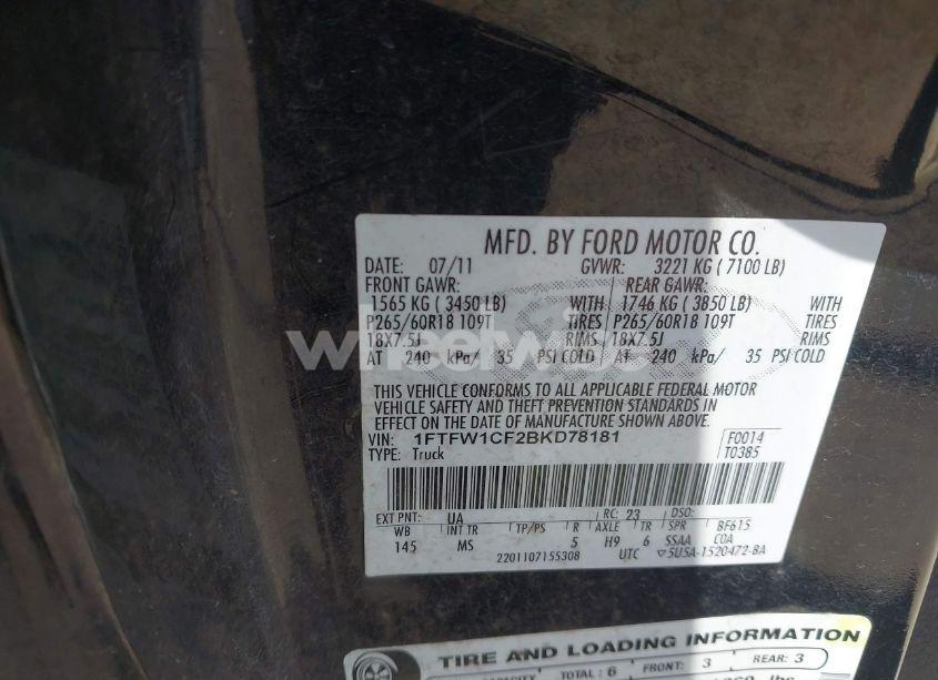 Photo 9 of 2011 Ford F-150 XLT (VIN 1FTFW1CF2BKD78181)