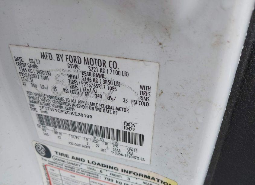 Photo 9 of 2012 Ford F-150 XL (VIN 1FTFW1CF2CKE38199)