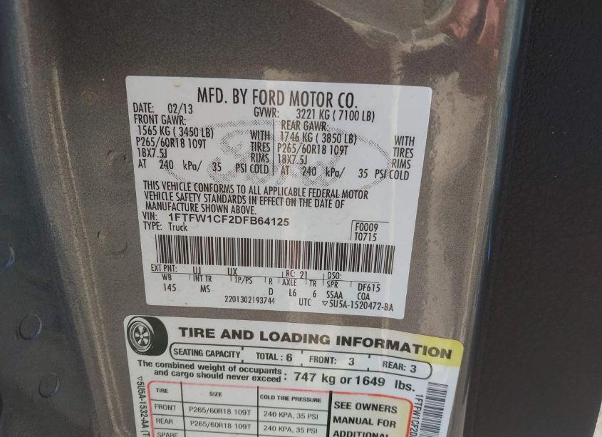 Photo 9 of 2013 Ford F-150 XLT (VIN 1FTFW1CF2DFB64125)