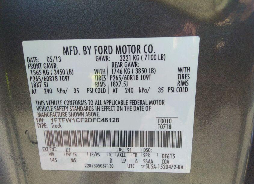 Photo 9 of 2013 Ford F-150 XLT (VIN 1FTFW1CF2DFC46128)