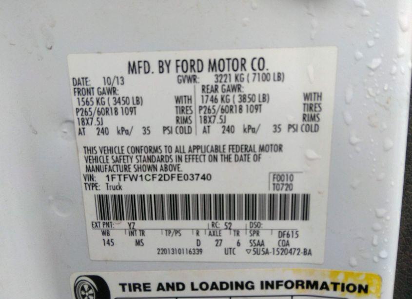 Photo 9 of 2013 Ford F-150 XLT (VIN 1FTFW1CF2DFE03740)