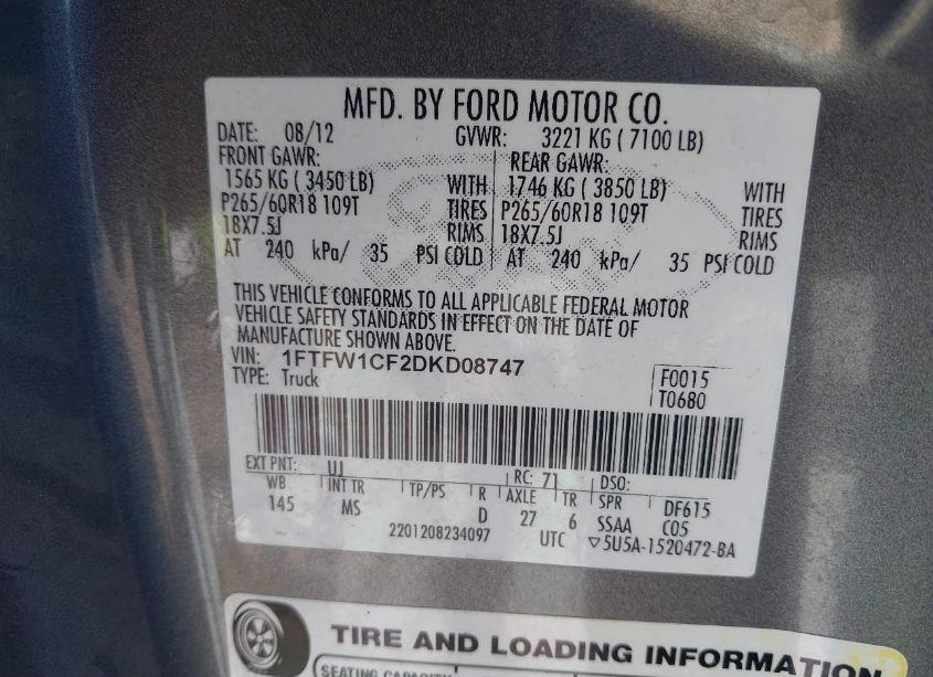 Photo 9 of 2013 Ford F-150 XLT (VIN 1FTFW1CF2DKD08747)