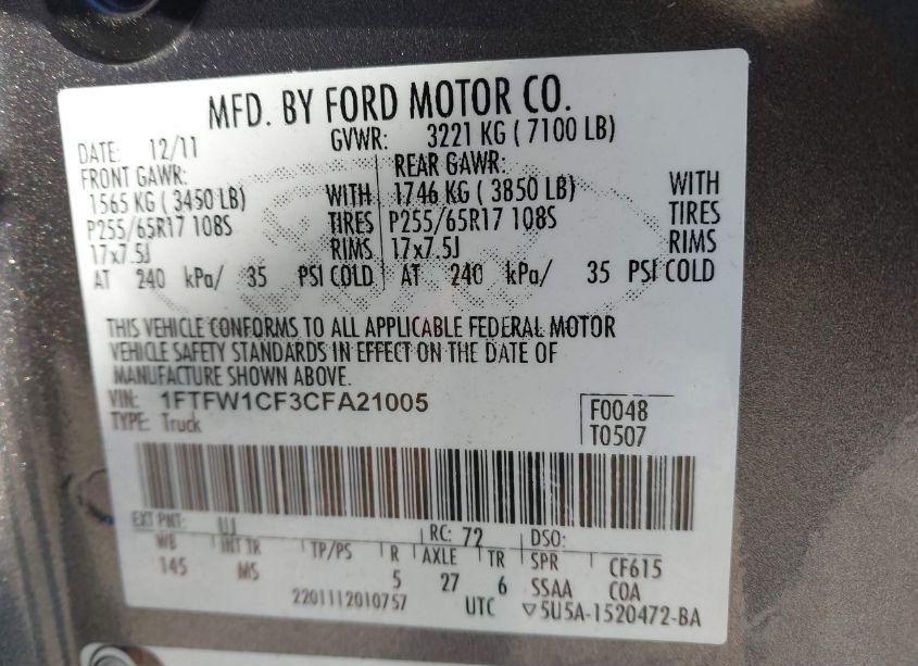 Photo 9 of 2012 Ford F-150 XLT (VIN 1FTFW1CF3CFA21005)