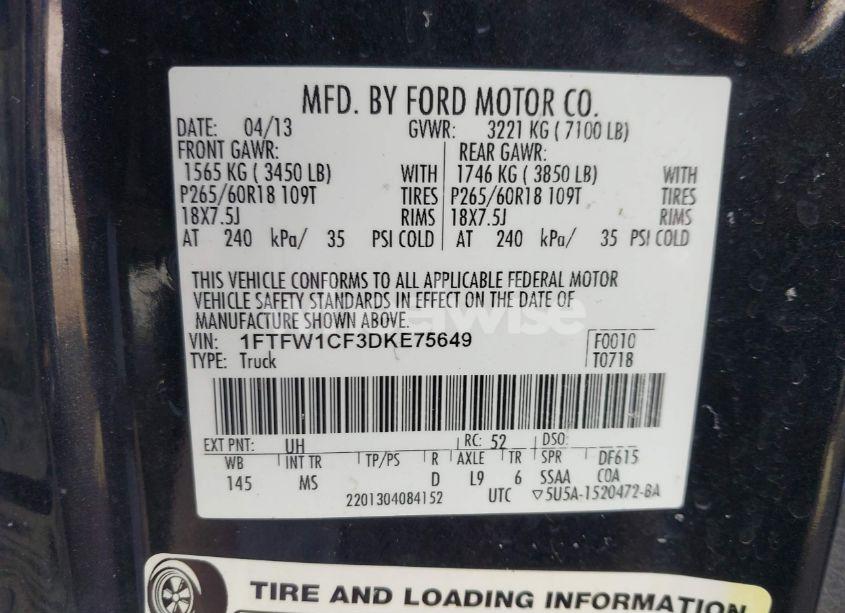 Photo 9 of 2013 Ford F-150 XLT (VIN 1FTFW1CF3DKE75649)