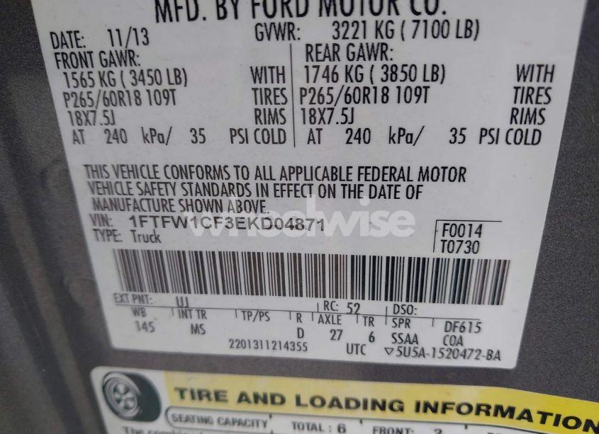 Photo 9 of 2014 Ford F-150 XLT (VIN 1FTFW1CF3EKD04871)