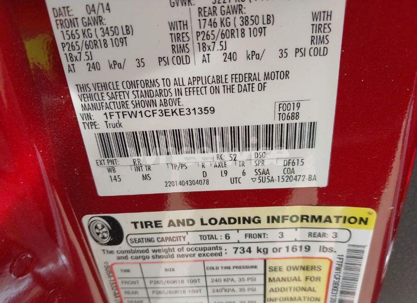 Photo 9 of 2014 Ford F-150 XLT (VIN 1FTFW1CF3EKE31359)