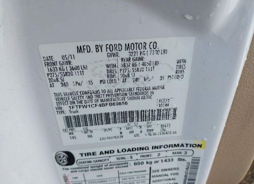 Photo 9 of 2011 Ford F-150 LARIAT (VIN 1FTFW1CF4BFB69856)