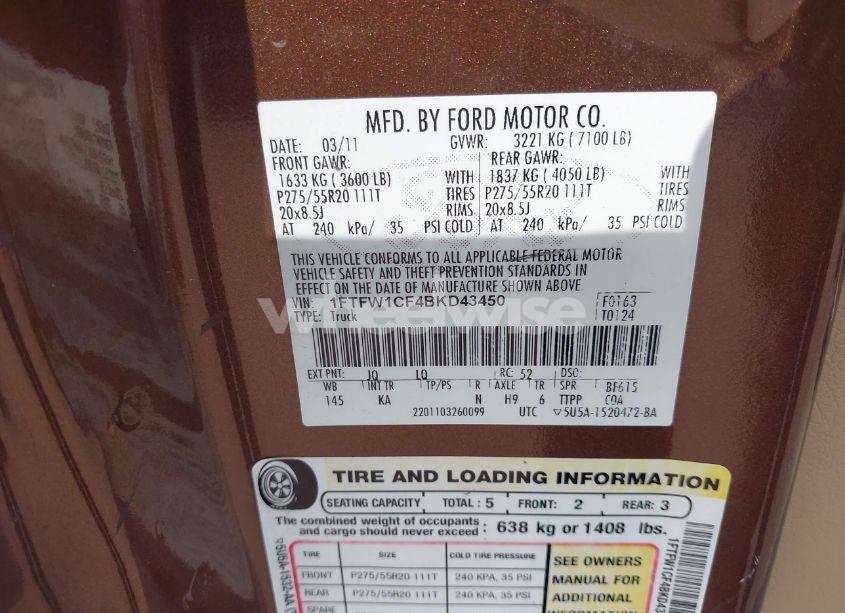 Photo 9 of 2011 Ford F-150 KING RANCH (VIN 1FTFW1CF4BKD43450)