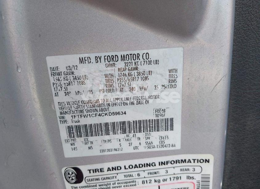 Photo 9 of 2012 Ford F-150 XLT (VIN 1FTFW1CF4CKD59634)