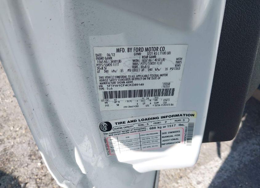 Photo 9 of 2012 Ford F-150 FX2 (VIN 1FTFW1CF4CKD89149)