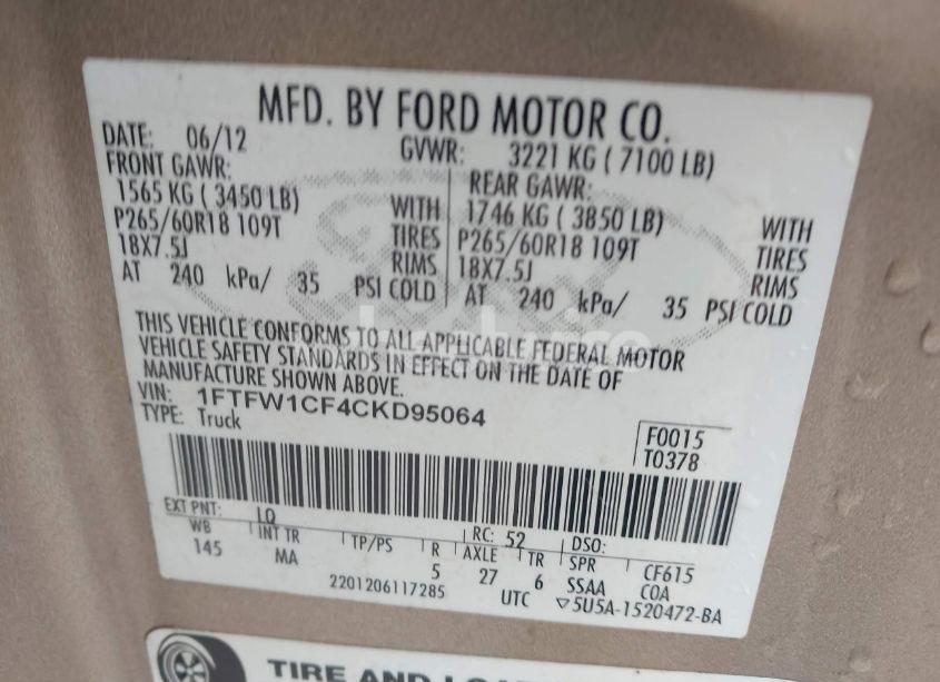 Photo 9 of 2012 Ford F-150 XLT (VIN 1FTFW1CF4CKD95064)