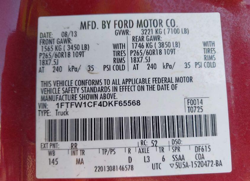 Photo 9 of 2013 Ford F-150 XLT (VIN 1FTFW1CF4DKF65568)