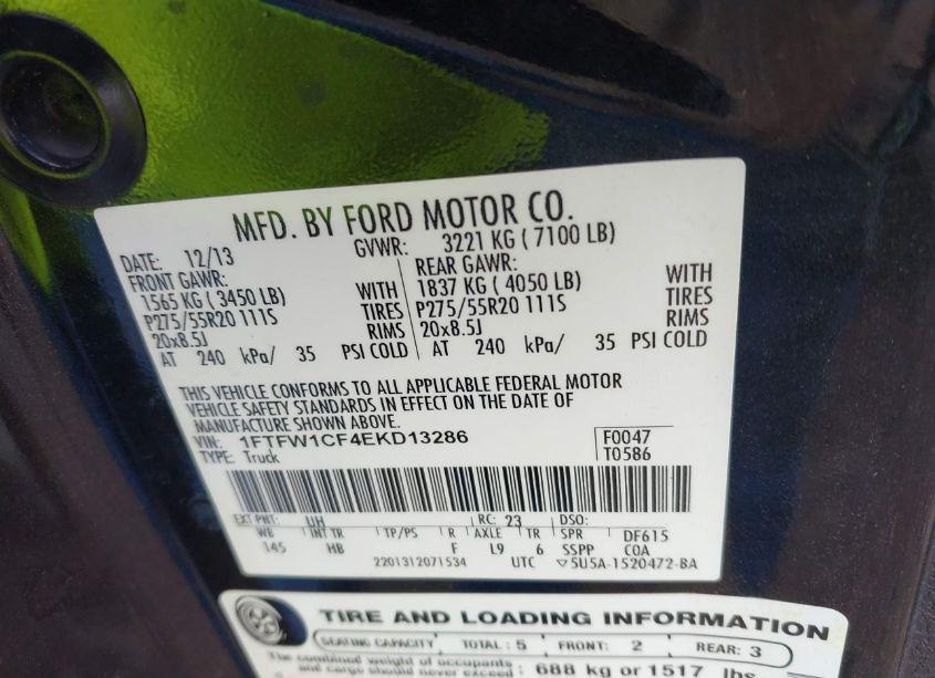 Photo 9 of 2014 Ford F-150 LARIAT (VIN 1FTFW1CF4EKD13286)