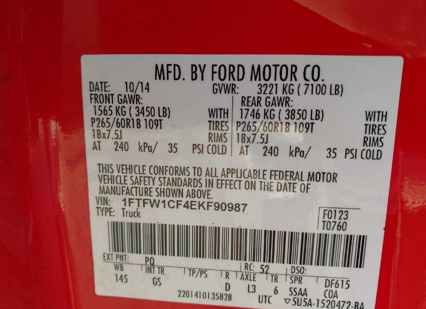 Photo 9 of 2014 Ford F-150 XLT (VIN 1FTFW1CF4EKF90987)