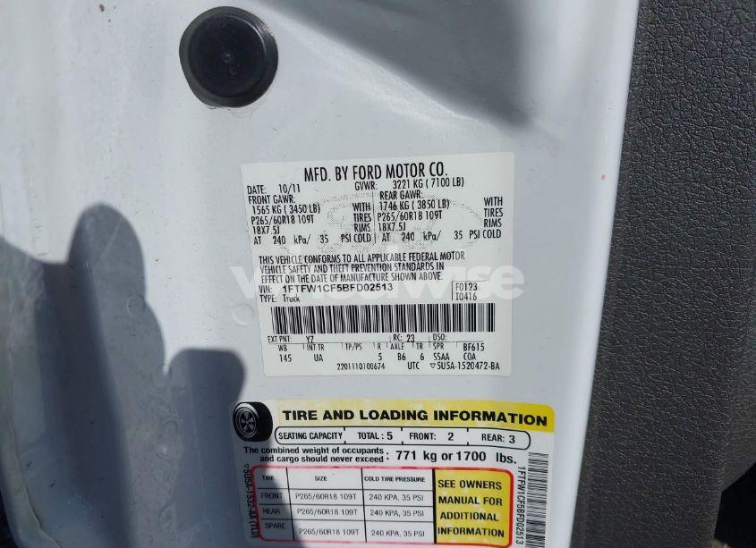 Photo 9 of 2011 Ford F-150 XLT (VIN 1FTFW1CF5BFD02513)