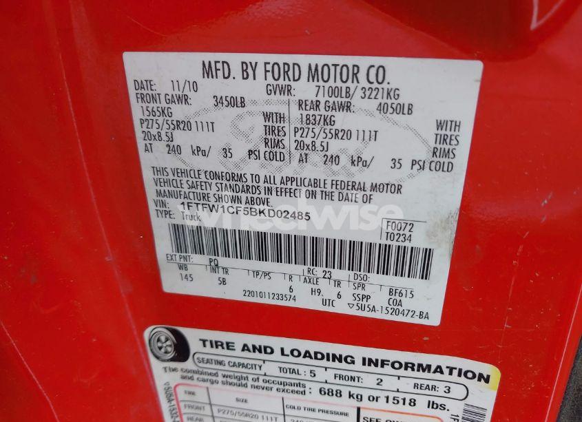 Photo 9 of 2011 Ford F-150 FX2 (VIN 1FTFW1CF5BKD02485)