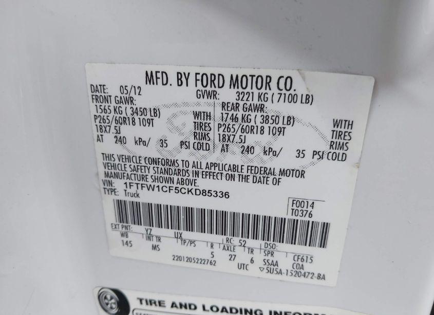 Photo 9 of 2012 Ford F-150 XLT (VIN 1FTFW1CF5CKD85336)