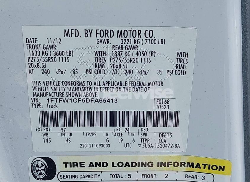 Photo 9 of 2013 Ford F-150 LARIAT (VIN 1FTFW1CF5DFA65413)