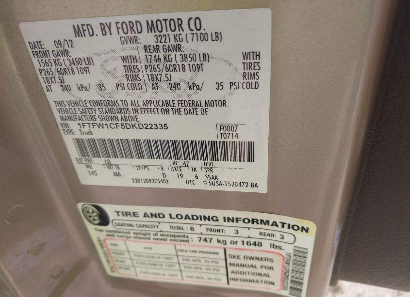 Photo 9 of 2013 Ford F-150 XLT (VIN 1FTFW1CF5DKD22335)