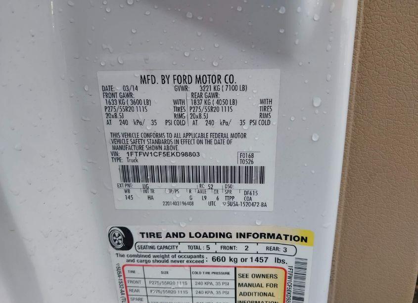 Photo 9 of 2014 Ford F-150 LARIAT (VIN 1FTFW1CF5EKD98803)