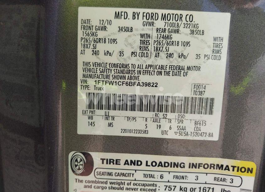 Photo 9 of 2011 Ford F-150 XLT (VIN 1FTFW1CF6BFA39822)