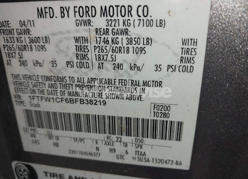 Photo 9 of 2011 Ford F-150 LARIAT (VIN 1FTFW1CF6BFB38219)