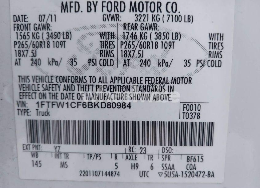 Photo 9 of 2011 Ford F-150 XLT (VIN 1FTFW1CF6BKD80984)