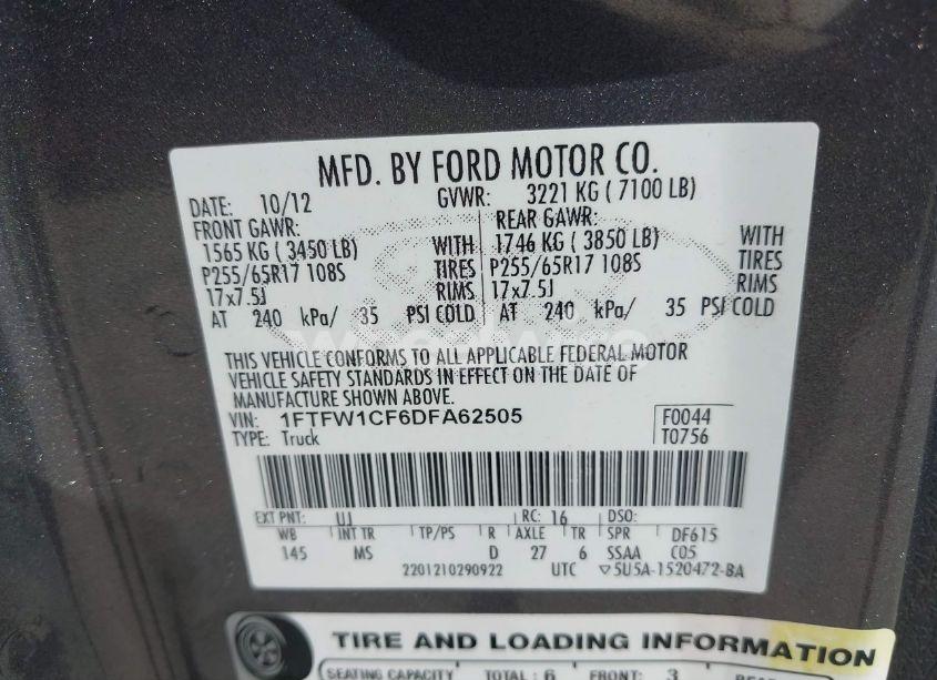 Photo 9 of 2013 Ford F-150 XLT (VIN 1FTFW1CF6DFA62505)