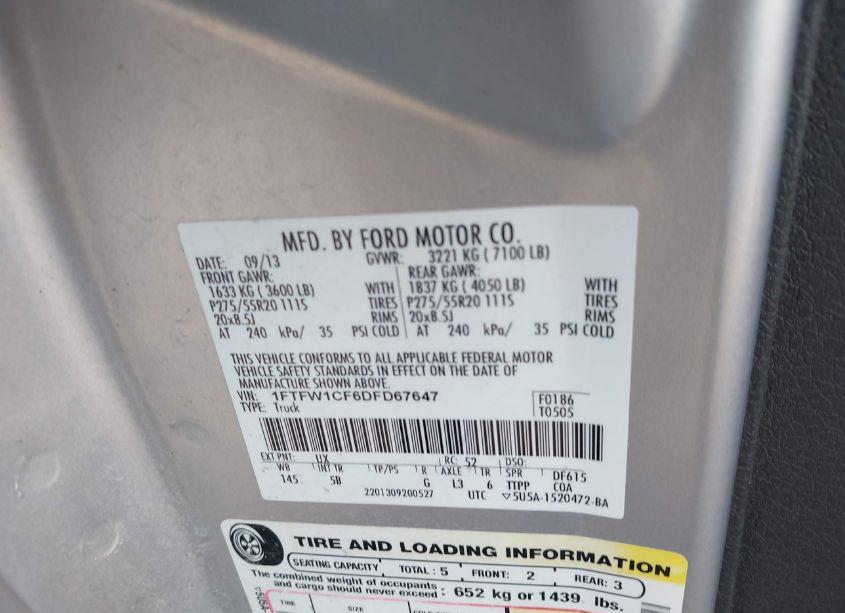 Photo 9 of 2013 Ford F-150 FX2 (VIN 1FTFW1CF6DFD67647)