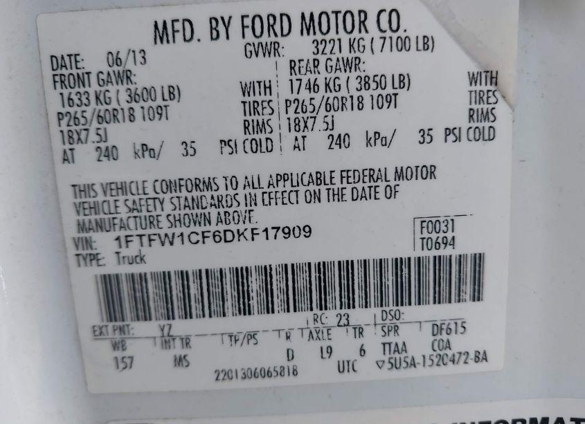 Photo 9 of 2013 Ford F-150 XLT (VIN 1FTFW1CF6DKF17909)