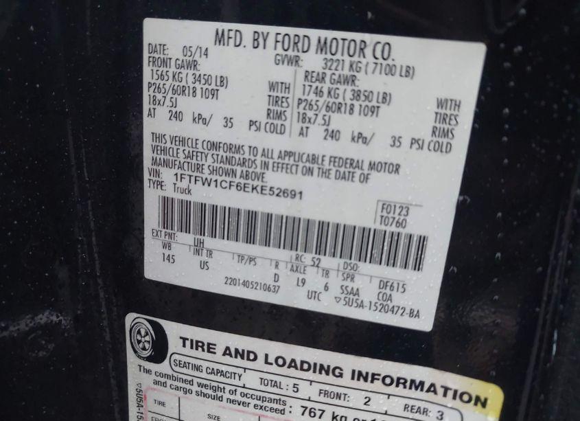 Photo 9 of 2014 Ford F-150 XLT (VIN 1FTFW1CF6EKE52691)