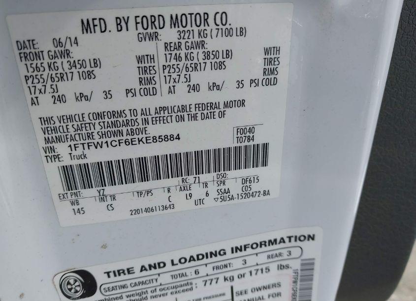 Photo 9 of 2014 Ford F-150 XL (VIN 1FTFW1CF6EKE85884)