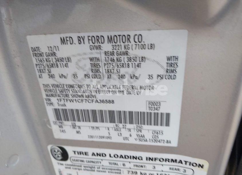 Photo 9 of 2012 Ford F-150 XLT (VIN 1FTFW1CF7CFA36588)