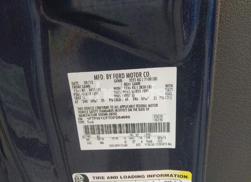 Photo 9 of 2013 Ford F-150 XLT (VIN 1FTFW1CF7DFD64689)